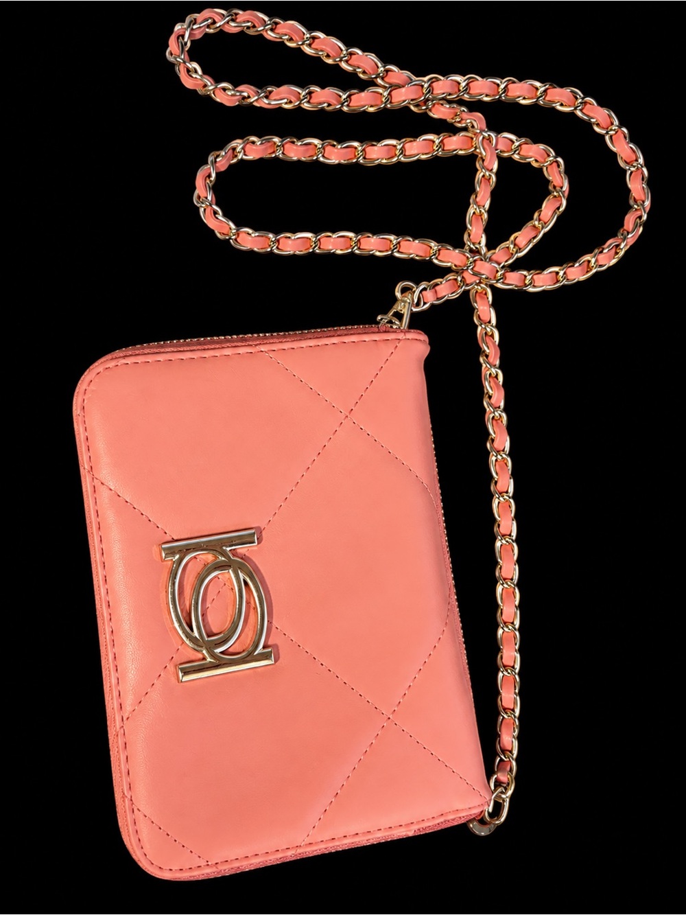 Bebe Pink Quilted Crossbody Bag – Gold Chain Strap & Logo